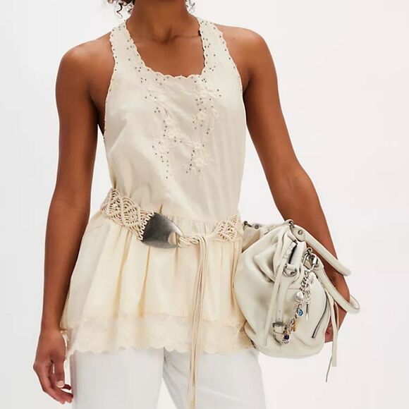 Free People Sunset Treasures Beaded & Embroidered Tunic Top-Ivory - Picture 1 of 11